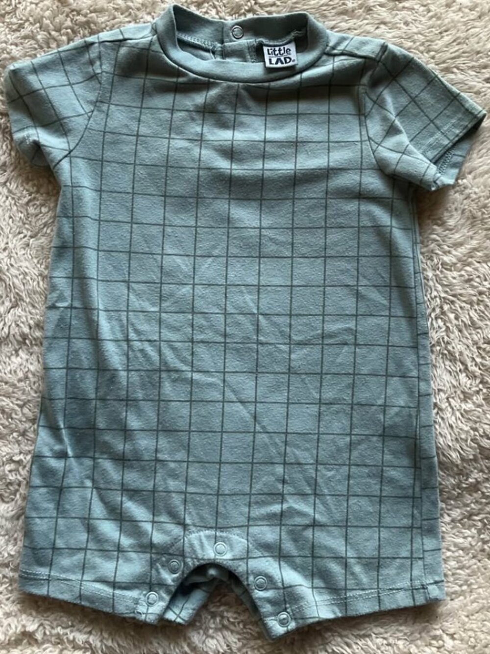 Little LAD baby romper light blue grid pattern